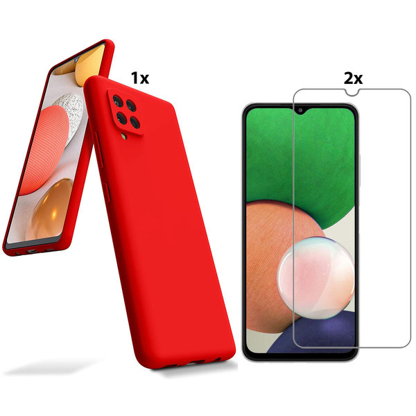 Ntech Hoesje Geschikt Voor Samsung Galaxy A22 4G Hoesje Soft Nano Silicone Backcover Gel Rood Met 2x Glazen Screenprotector