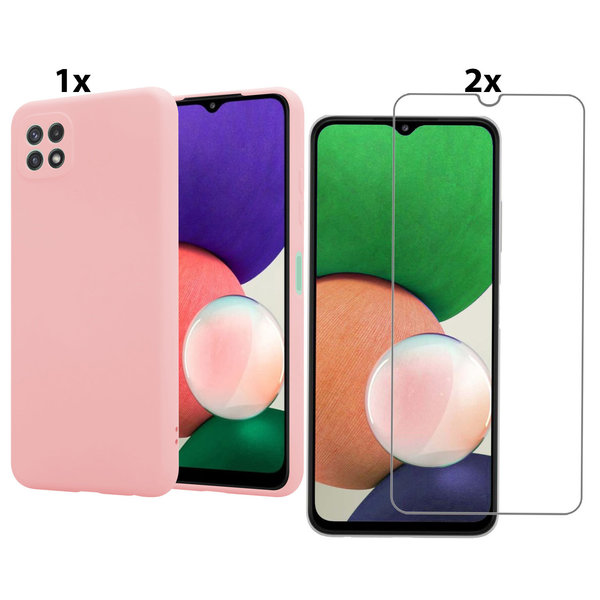 Ntech Hoesje Geschikt Voor Samsung Galaxy A22 4G Hoesje Soft Nano Silicone Backcover Gel Roze Met 2x Glazen Screenprotector