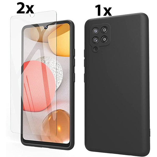 Ntech Hoesje Geschikt Voor Samsung Galaxy A22 4G Hoesje Soft Nano Silicone Backcover Gel Zwart Met 2x Glazen Screenprotector