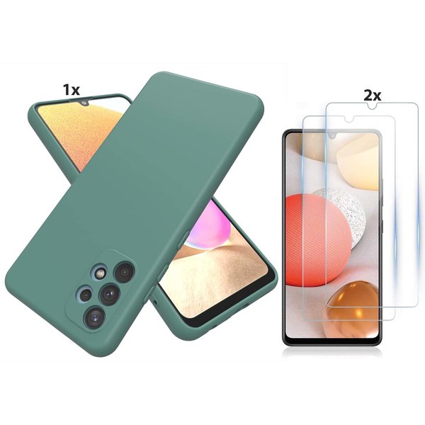 Ntech Hoesje Geschikt Voor Samsung Galaxy A52 Hoesje Soft Nano Silicone Backcover Gel Donkergroen Met 2x Glazen Screenprotector