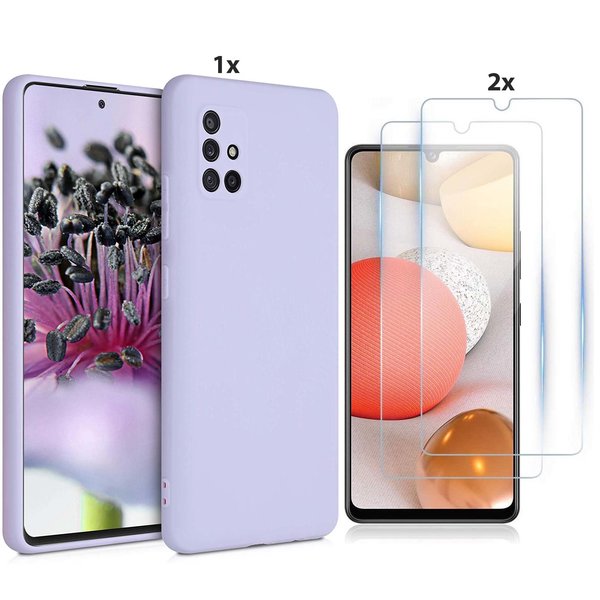 Ntech Hoesje Geschikt Voor Samsung Galaxy A52 Hoesje Soft Nano Silicone Backcover Gel Lila Paars Met 2x Glazen Screenprotector