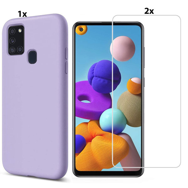 Ntech Hoesje Geschikt Voor Samsung Galaxy A21s Hoesje Soft Nano Silicone Backcover Gel Lavendel Paars Met 2x Glazen Screenprotector