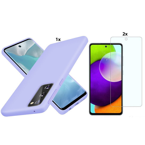 Ntech Hoesje Geschikt Voor Samsung Galaxy A02s Hoesje Soft Nano Silicone Backcover Gel Lila Paars Met 2x Glazen Screenprotector