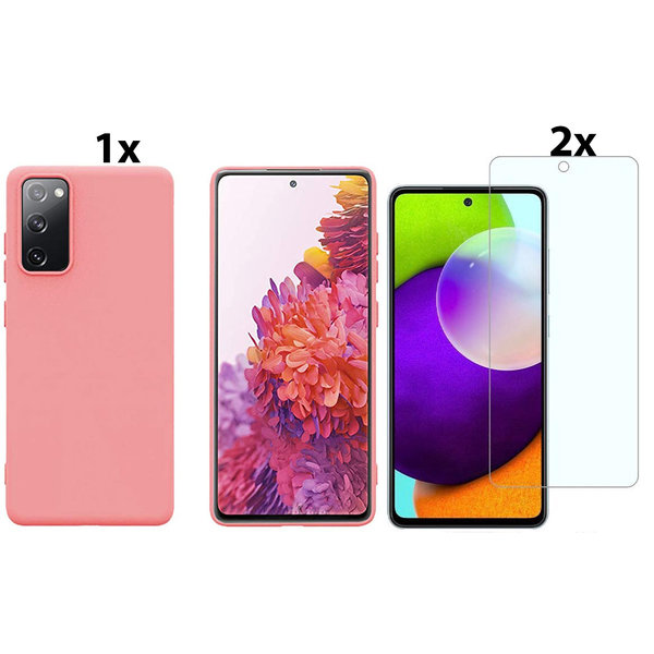 Ntech Hoesje Geschikt Voor Samsung Galaxy A02s Hoesje Soft Nano Silicone Backcover Gel Roze Met 2x Glazen Screenprotector