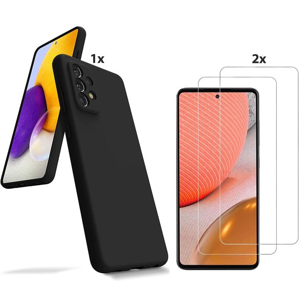 Ntech Hoesje Geschikt Voor Samsung Galaxy A72 Hoesje Soft Nano Silicone Backcover Gel Zwart Met 2x Glazen Screenprotector