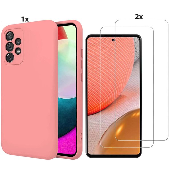 Ntech Hoesje Geschikt Voor Samsung Galaxy A72 Hoesje Soft Nano Silicone Backcover Gel Roze Met 2x Glazen Screenprotector