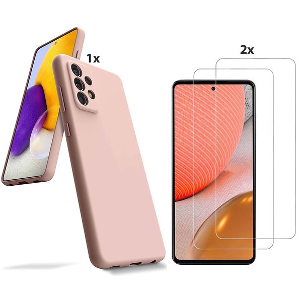 Ntech Hoesje Geschikt Voor Samsung Galaxy A72 Hoesje Soft Nano Silicone Backcover Gel Licht Roze Met 2x Glazen Screenprotector