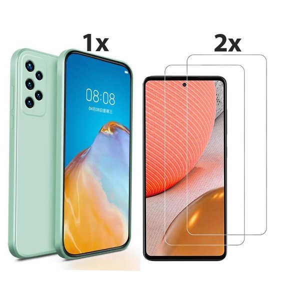 Ntech Hoesje Geschikt Voor Samsung Galaxy A72 Hoesje Soft Nano Silicone Backcover Gel Turqoise Met 2x Glazen Screenprotector