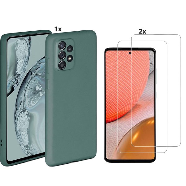 Ntech Hoesje Geschikt Voor Samsung Galaxy A72 Hoesje Soft Nano Silicone Backcover Gel Donkergroen Met 2x Glazen Screenprotector