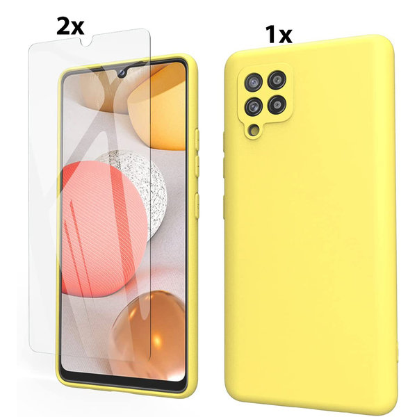 Ntech Hoesje Geschikt Voor Samsung Galaxy A42 5G Hoesje Soft Nano Silicone Backcover Gel Geel Met 2x Glazen Screenprotector