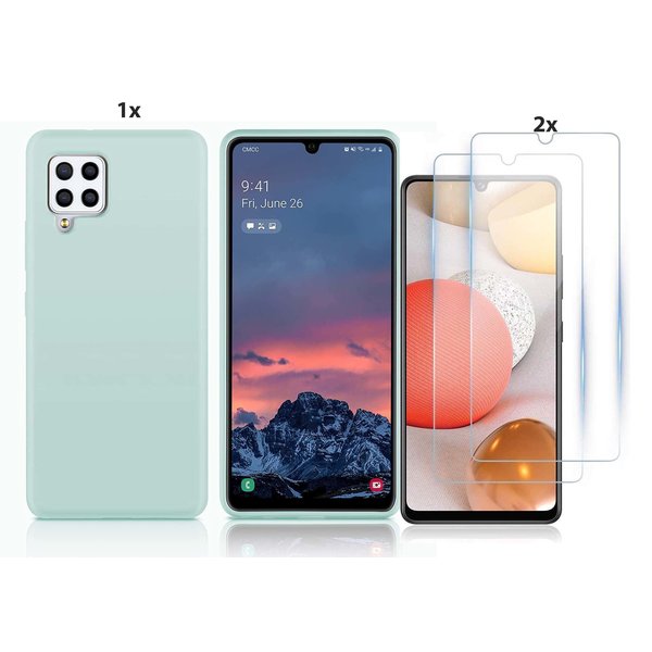 Ntech Hoesje Geschikt Voor Samsung Galaxy A42 5G Hoesje Soft Nano Silicone Backcover Mint Green Met 2x Glazen Screenprotector