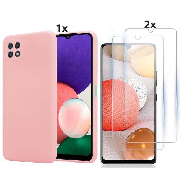 Ntech Hoesje Geschikt Voor Samsung Galaxy A42 5G Hoesje Soft Nano Silicone Backcover Gel Roze Met 2x Glazen Screenprotector