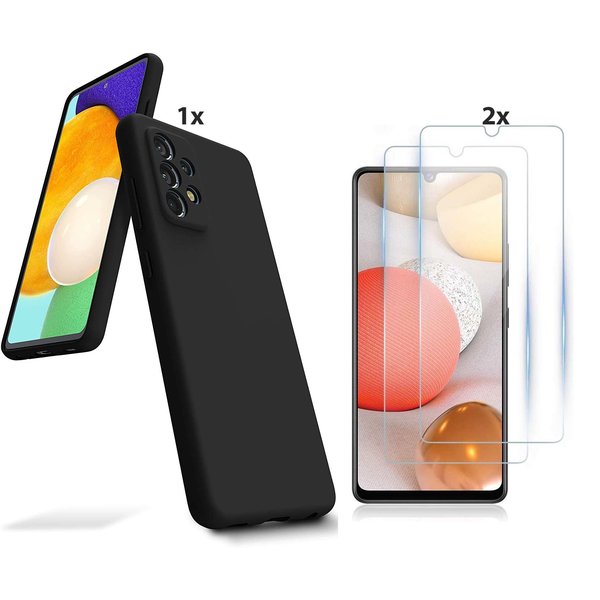 Ntech Hoesje Geschikt Voor Samsung Galaxy A51 Hoesje Soft Nano Silicone Backcover Gel Zwart Met 2x Glazen Screenprotector