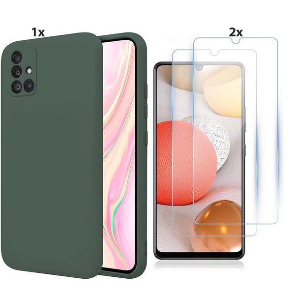 Ntech Hoesje Geschikt Voor Samsung Galaxy A51 Hoesje Soft Nano Silicone Backcover Gel Donkergroen Met 2x Glazen Screenprotector