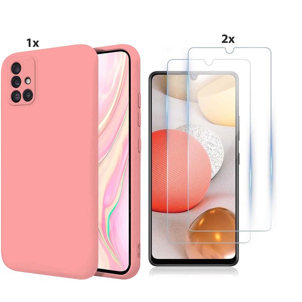 Ntech Hoesje Geschikt Voor Samsung Galaxy A51 Hoesje Soft Nano Silicone Backcover Gel Roze Met 2x Glazen Screenprotector