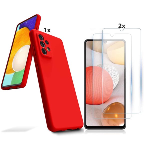 Ntech Hoesje Geschikt Voor Samsung Galaxy A51 Hoesje Soft Nano Silicone Backcover Gel Rood Met 2x Glazen Screenprotector