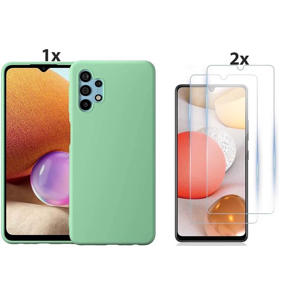 Ntech Hoesje Geschikt Voor Samsung Galaxy A32 5G Hoesje Soft Nano Silicone Backcover Gel Turqoise Met 2x Glazen Screenprotector