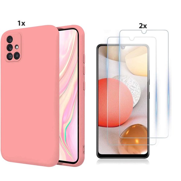 Ntech Hoesje Geschikt Voor Samsung Galaxy A32 5G Hoesje Soft Nano Silicone Backcover Gel Roze Met 2x Glazen Screenprotector