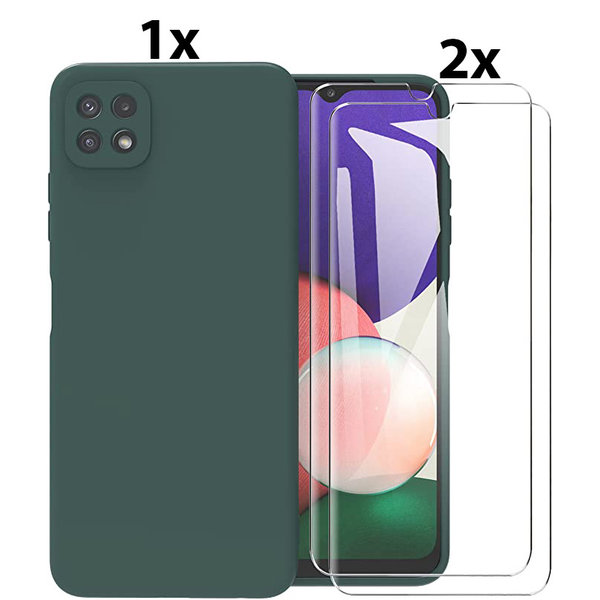 Ntech Hoesje Geschikt Voor Samsung Galaxy A22 5G Hoesje Soft Nano Silicone Backcover Gel Donkergroen Met 2x Glazen Screenprotector