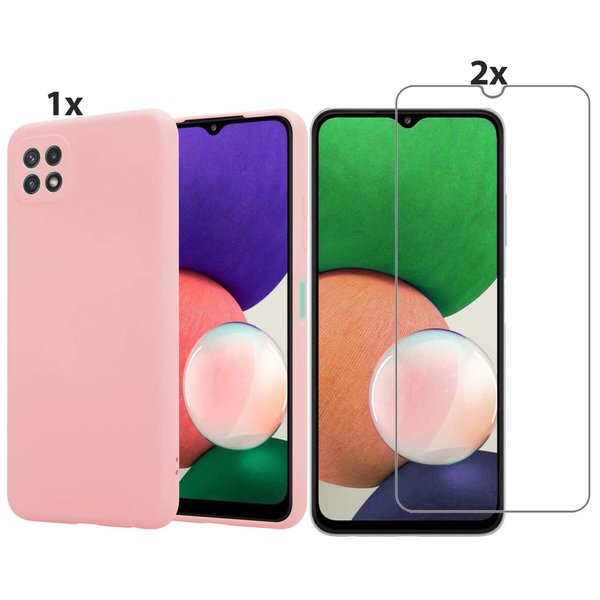 Ntech Hoesje Geschikt Voor Samsung Galaxy A22 5G Hoesje Soft Nano Silicone Backcover Gel Roze Met 2x Glazen Screenprotector