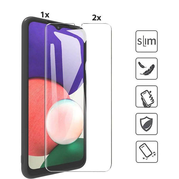 Ntech Hoesje Geschikt Voor Samsung Galaxy A22 5G Hoesje Soft Nano Silicone Backcover Gel Zwart Met 2x Glazen Screenprotector