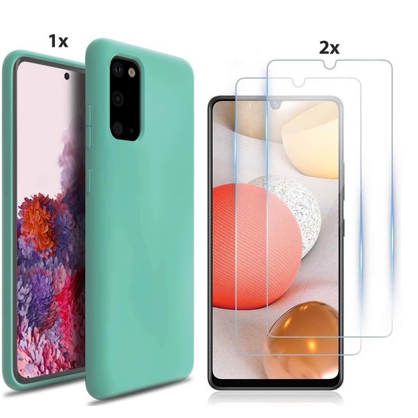 Ntech Hoesje Geschikt Voor Samsung Galaxy S20 Hoesje Soft Nano Silicone Backcover Gel Turqoise Met 2x Glazen Screenprotector