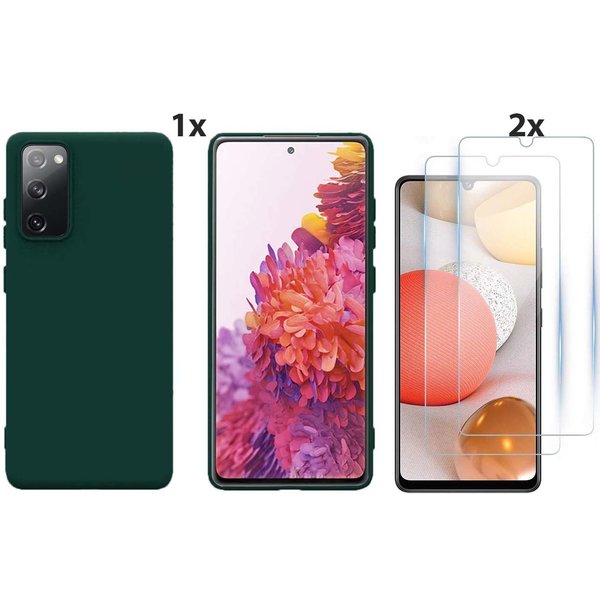 Ntech Hoesje Geschikt Voor Samsung Galaxy S20 Hoesje Soft Nano Silicone Backcover Gel Donkergroen Met 2x Glazen Screenprotector