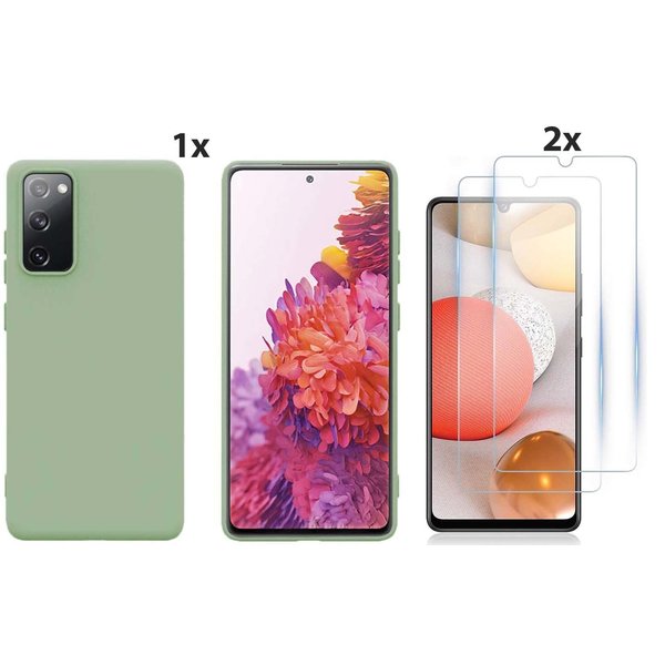 Ntech Hoesje Geschikt Voor Samsung Galaxy S20 Hoesje Soft Nano Silicone Backcover Gel Thee Groen Met 2x Glazen Screenprotector