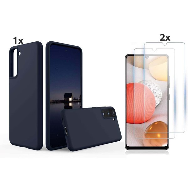 Ntech Hoesje Geschikt Voor Samsung Galaxy S21 Ultra Hoesje Soft Nano Silicone Backcover Gel Navy Blauw Met 2x Glazen Screenprotector