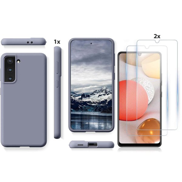 Ntech Hoesje Geschikt Voor Samsung Galaxy S21 Ultra Hoesje Soft Nano Silicone Backcover Gel Antraciet Grijs Met 2x Glazen Screenprotector