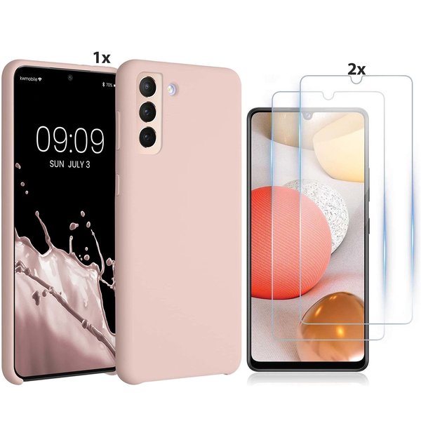 Ntech Hoesje Geschikt Voor Samsung Galaxy S21 Ultra Hoesje Soft Nano Silicone Backcover Gel Licht Roze Met 2x Glazen Screenprotector