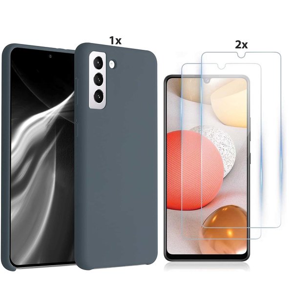 Ntech Hoesje Geschikt Voor Samsung Galaxy S21 Plus Hoesje Soft Nano Silicone Backcover Gel Grijs Met 2x Glazen Screenprotector