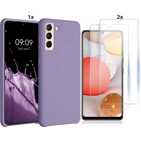 Ntech Hoesje Geschikt Voor Samsung Galaxy S21 Plus Hoesje Soft Nano Silicone Backcover Gel Lila Paars Met 2x Glazen Screenprotector