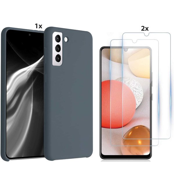 Ntech Hoesje Geschikt Voor Samsung Galaxy S21 Hoesje Soft Nano Silicone Backcover Gel Grijs Met 2x Glazen Screenprotector