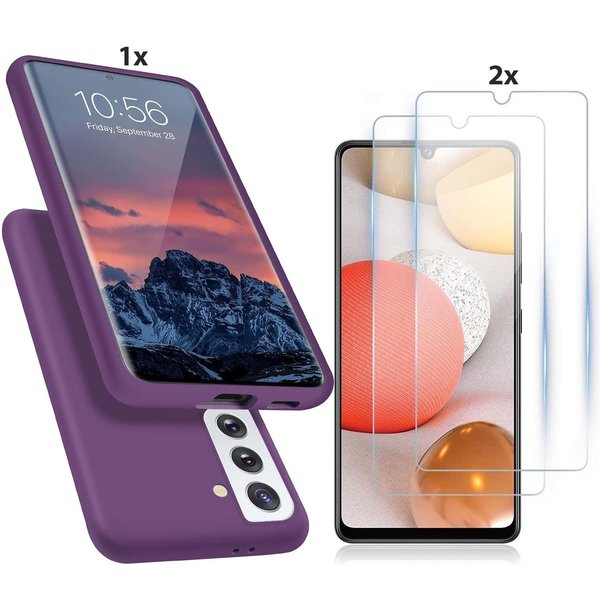 Ntech Hoesje Geschikt Voor Samsung Galaxy S21 Hoesje Soft Nano Silicone Backcover Gel Paars Met 2x Glazen Screenprotector