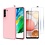 Ntech Hoesje Geschikt Voor Samsung Galaxy S21 FE Hoesje Soft Nano Silicone Backcover Gel Roze Met 2x Glazen Screenprotecor