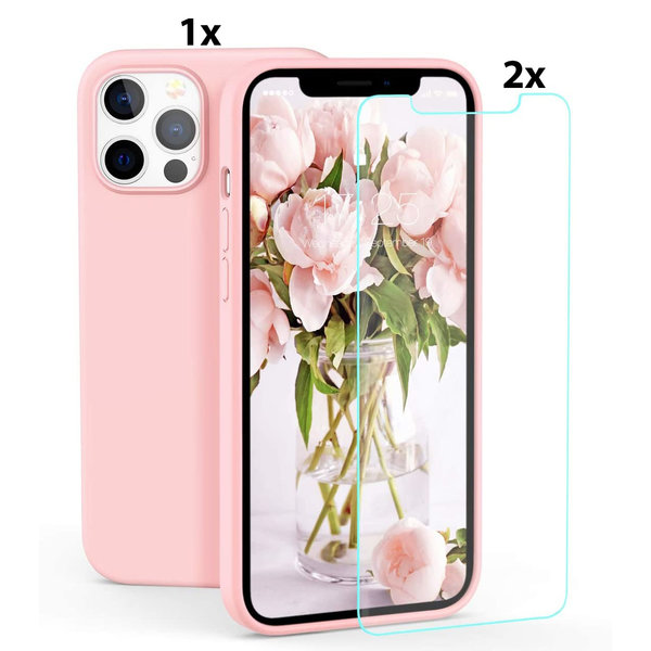 Ntech Hoesje Geschikt voor iPhone 11 Pro Max Hoesje Soft Nano Silicone Backcover Gel Roze Met 2x Glazen screenprotector