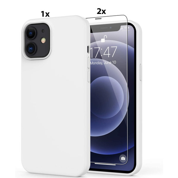 Ntech Hoesje Geschikt voor iPhone 11 Hoesje Soft Nano Silicone Backcover Gel Wit Met 2x Glazen screenprotector