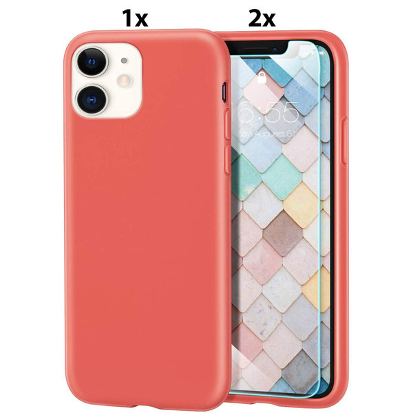 Ntech Hoesje Geschikt voor iPhone 11 Hoesje Soft Nano Silicone Backcover Gel Fluo Roze Met 2x Glazen screenprotector