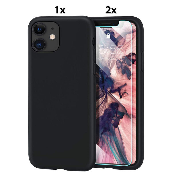 Ntech Hoesje Geschikt voor iPhone 11 Pro Hoesje Soft Nano Silicone Backcover Gel Zwart Met 2x Glazen screenprotector