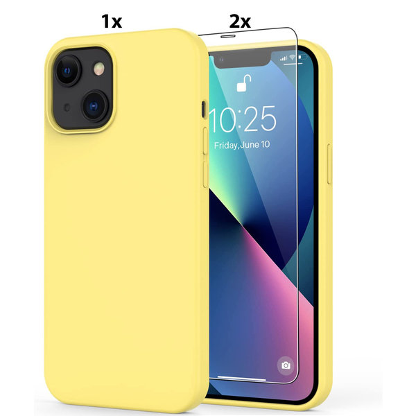 Ntech Hoesje Geschikt voor iPhone 11 Pro Hoesje Soft Nano Silicone Backcover Gel Geel Met 2x Glazen screenprotector