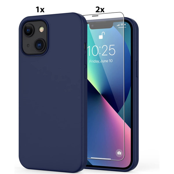 Ntech Hoesje Geschikt voor iPhone 11 Pro Hoesje Soft Nano Silicone Backcover Gel Navy Blauw Met 2x Glazen screenprotector