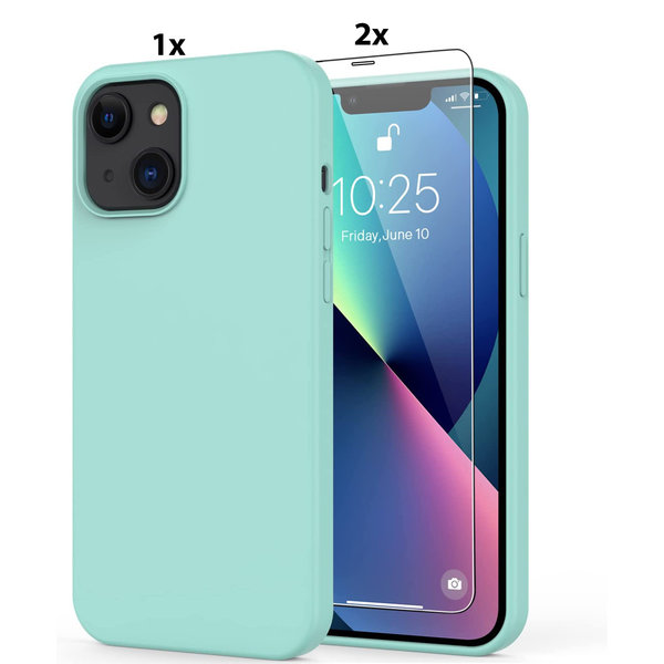 Ntech Hoesje Geschikt voor iPhone 11 Pro Hoesje Soft Nano Silicone Backcover Gel Turqoise Met 2x Glazen screenprotector