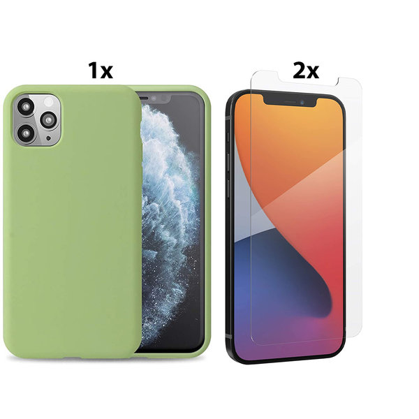 Ntech Hoesje Geschikt voor iPhone 11 Pro Hoesje Soft Nano Silicone Backcover Gel Thea Groen Met 2x Glazen screenprotector