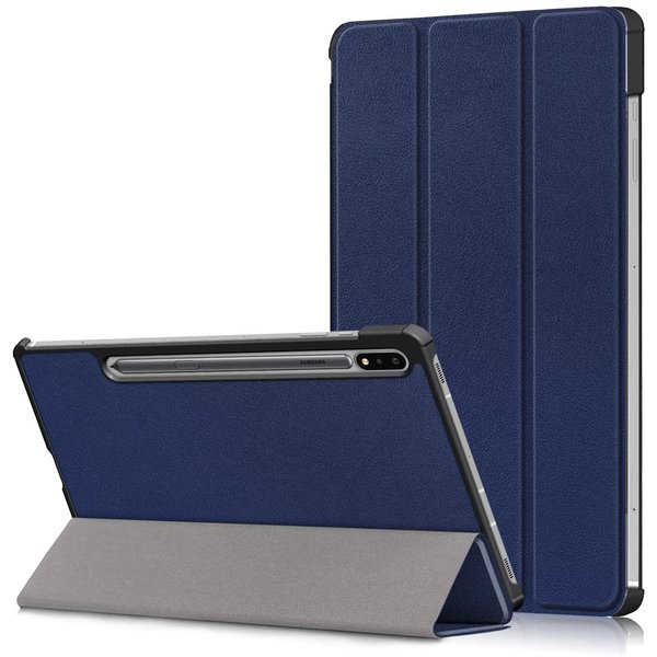 Ntech Hoes Geschikt voor Samsung Galaxy Tab S8 Plus hoes Book Case Smart Cover Donker Blauw - Hoes Geschikt voor Samsung Galaxy Tab S8 Plus hoes - Hoes Geschikt voor Samsung Galaxy Tab S7 FE hoes bookcase - Tab S7 plus hoes Trifold hoes -Tablet Hoes 12.4 Inch
