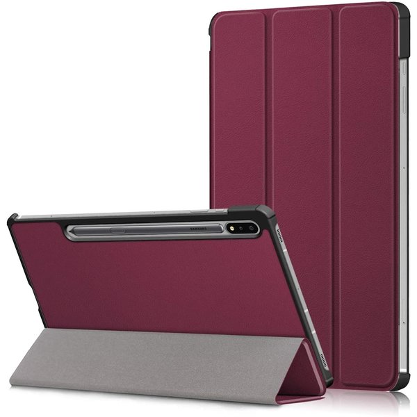 Ntech Hoes Geschikt voor Samsung Galaxy Tab S8 Plus hoes Book Case Smart Cover Wine Rood - Hoes Geschikt voor Samsung Galaxy Tab S8 Plus hoes - Hoes Geschikt voor Samsung Galaxy Tab S7 FE hoes bookcase - Tab S7 plus hoes Trifold hoes -Tablet Hoes 12.4 Inch