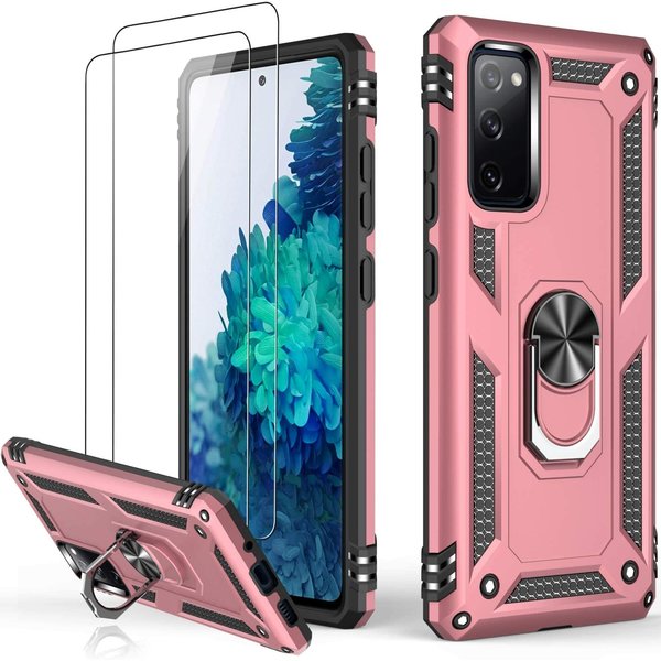 Ntech Hoesje Geschikt Voor Samsung Galaxy A53 Hoesje Anti-Shock Hybrid Armor hoesje Rose Goud - Hoesje Geschikt Voor Samsung Galaxy A53 5G kickstand Ring houder TPU backcover hoesje - met screenprotector Galaxy A53 5G - 2 pack