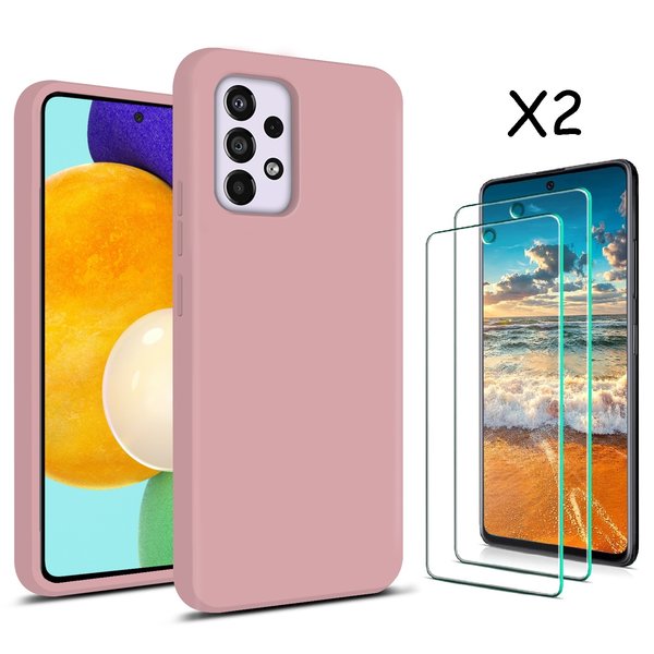 Ntech Hoesje Geschikt Voor Samsung Galaxy A53 hoesje silicone soft cover Licht Rose - Hoesje Geschikt Voor Samsung Galaxy A53 5G Silicone colour hoesje - Galaxy A53 case Liquid Nano Silicone cover - A53 Screenprotector 2 pack