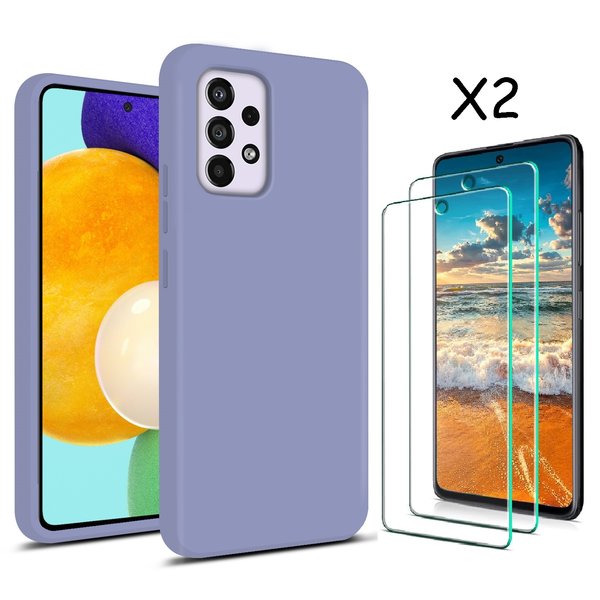 Ntech Hoesje Geschikt Voor Samsung Galaxy A53 hoesje silicone soft cover Lila - Hoesje Geschikt Voor Samsung Galaxy A53 5G Silicone colour hoesje - Galaxy A53 case Liquid Nano Silicone cover - A53 Screenprotector 2 pack