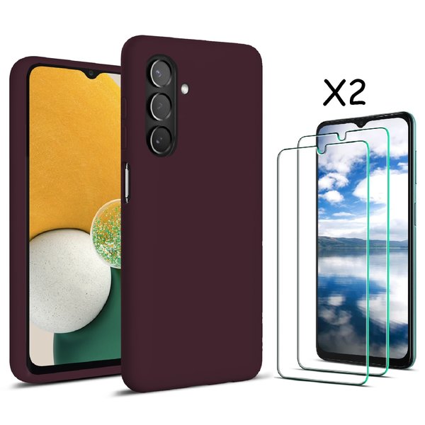 Ntech Hoesje Geschikt Voor Samsung Galaxy A13 5G / A04s hoesje silicone soft back cover - met Screenprotector 2 PACK – Wijn Rood